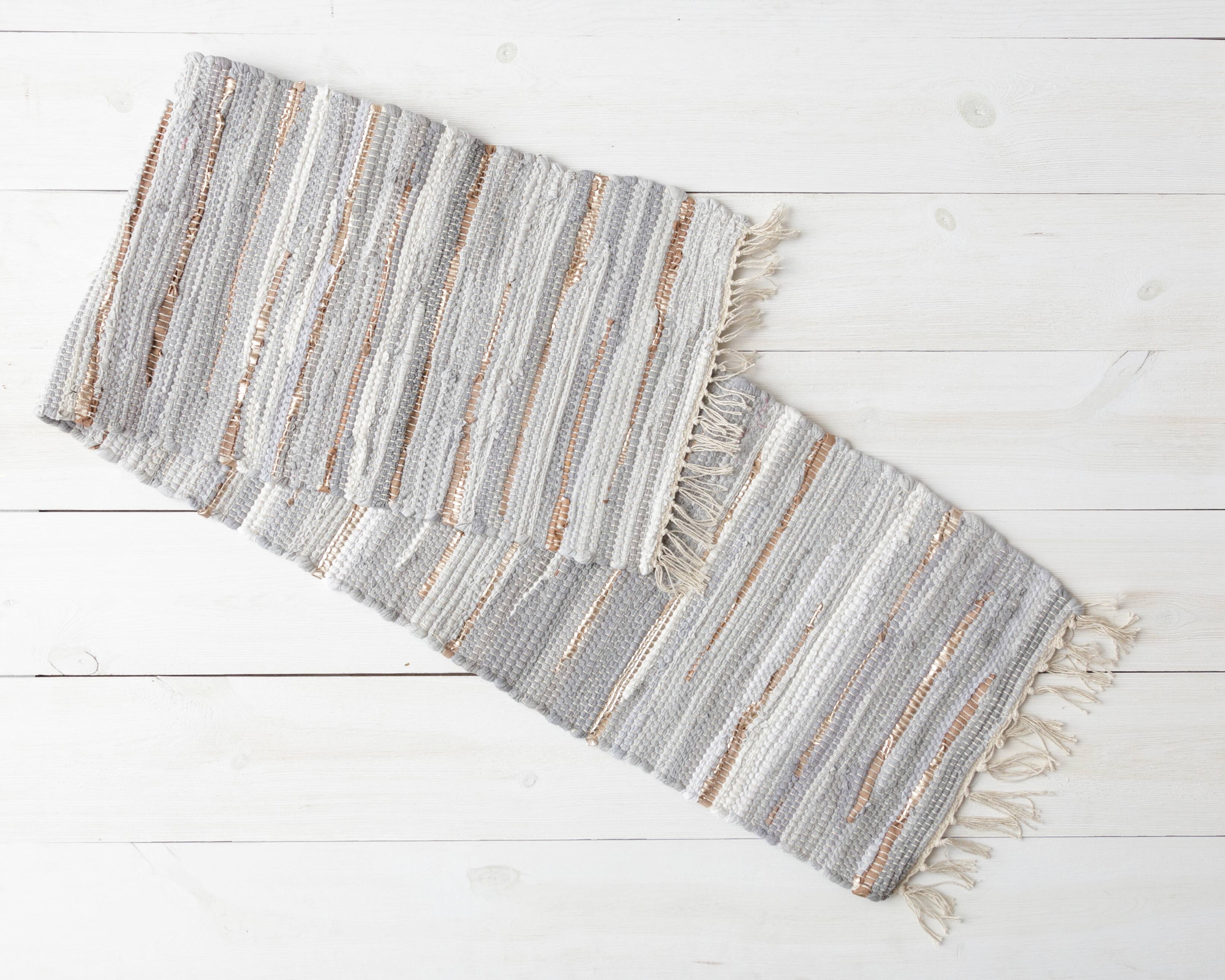 Alt View 1. Audrey's - Gray and Gold Chindi Cloth Woven Table Runner With 4 Matching Placemats - Grey.