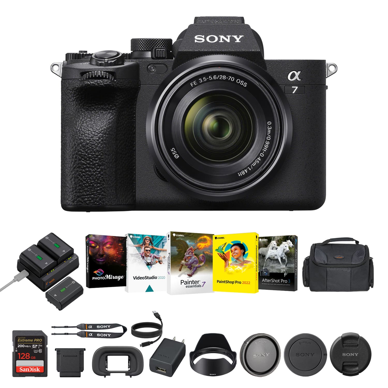 Sony - a7 IV Mirrorless Hybrid Digital Camera+Batteries+Corel Software+128GB Kit - Black