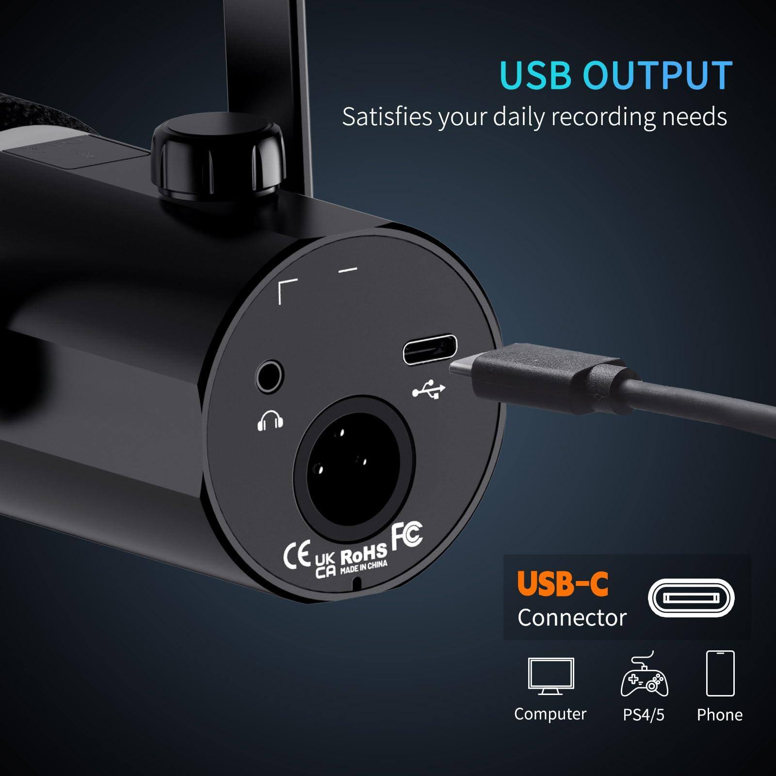 USB OUTPUT  
Satisfies your daily recording needs  

USB-C Connector  
Computer PS4/5 Phone  

FC CE UK RoHS CHINA MADE IN CA