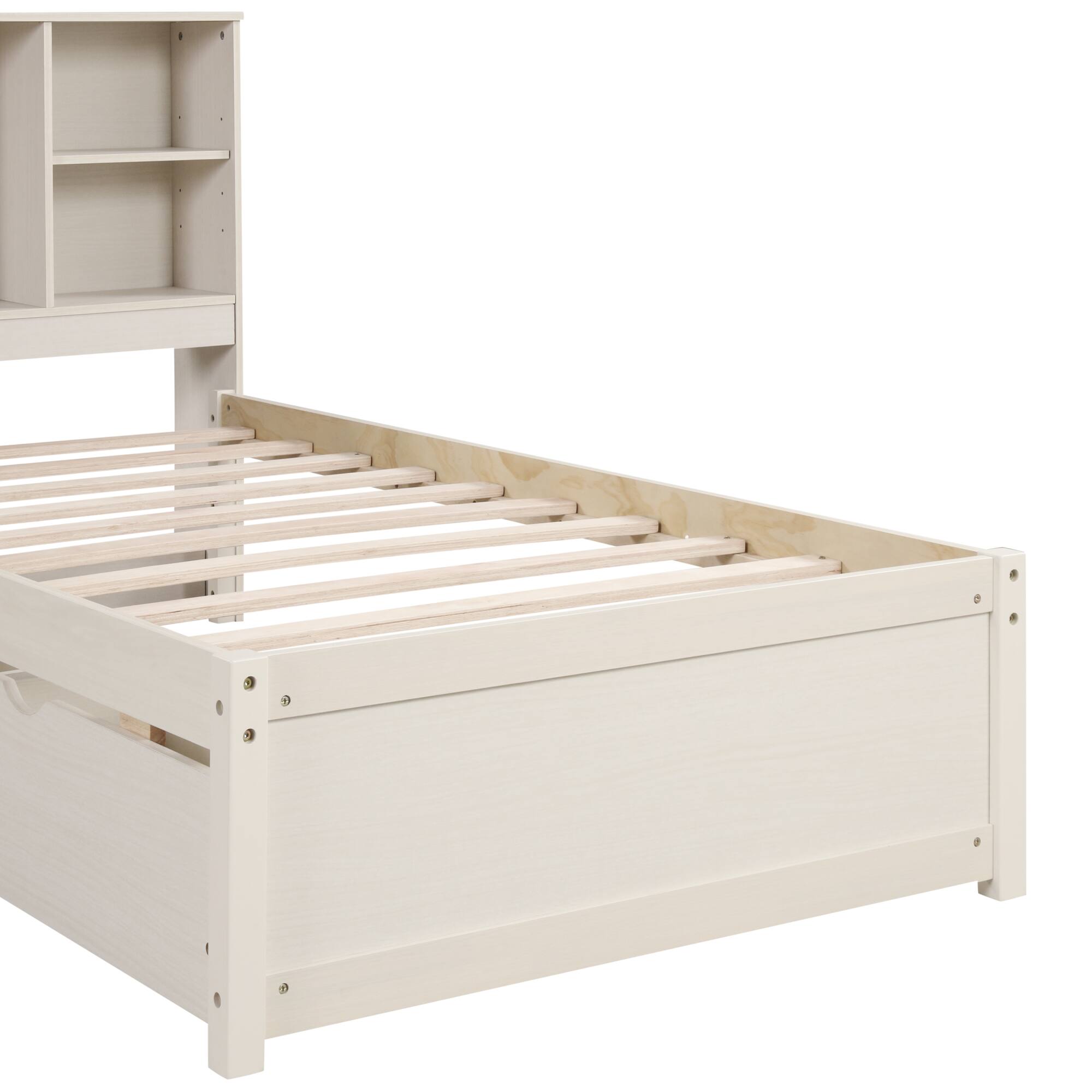 Alt View 9. GOODSILO - Contemporary Twin Size Bed Frame with USB Charging Port, Bookcase Headboard, and Underbed Storage Drawers - White Washed.