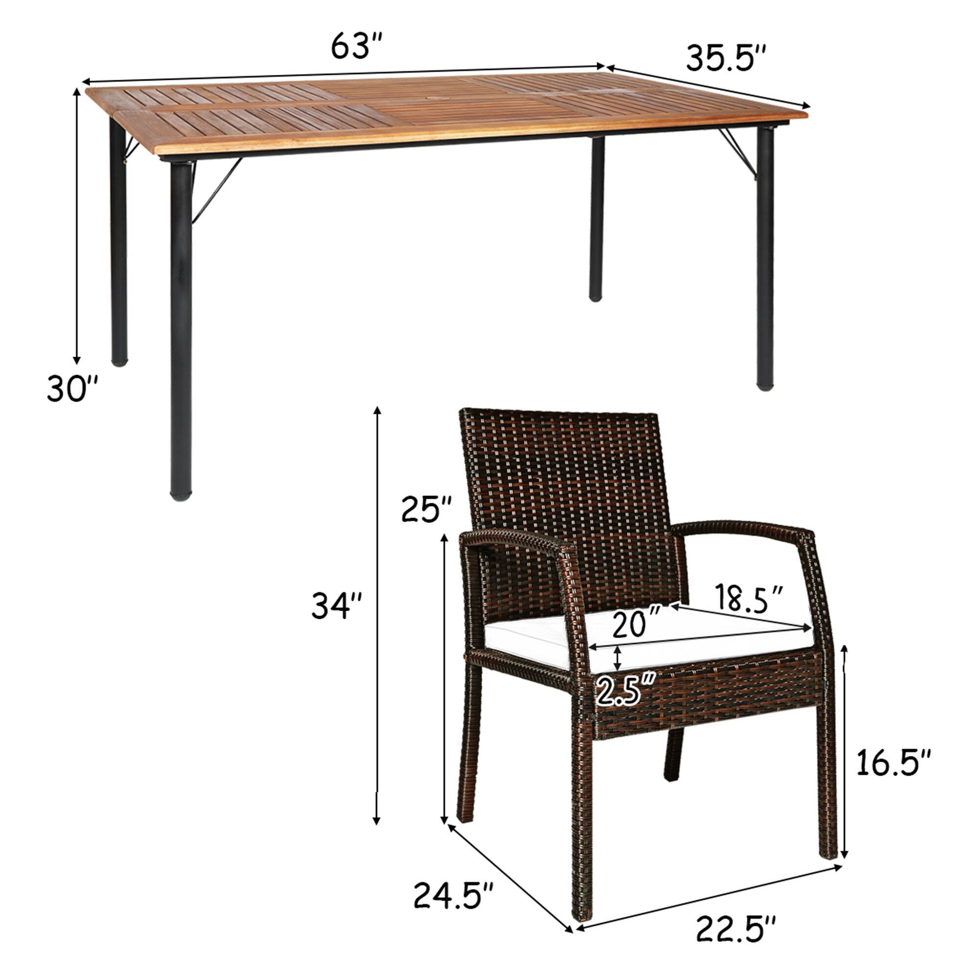 Table: 63", 35.5", 30"

Chair: 25", 34", 20", 2.5", 18.5", 16.5", 24.5", 22.5"