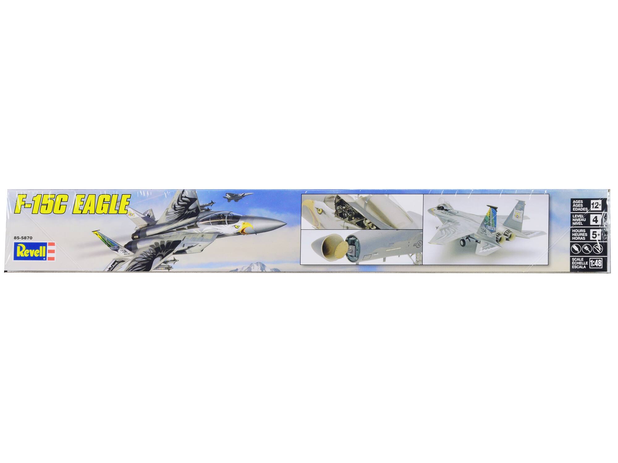 F-15C EAGLE  
85-5870  
Revell  

AGES 12+  
EDADES 12+  
NIVEAU 4  
NIVEL 4  
HOURS 5  
HEURES 5  
HORAS 5  
SCALE 1:48  
ECHELLE 1:48  
ESCALA 1:48