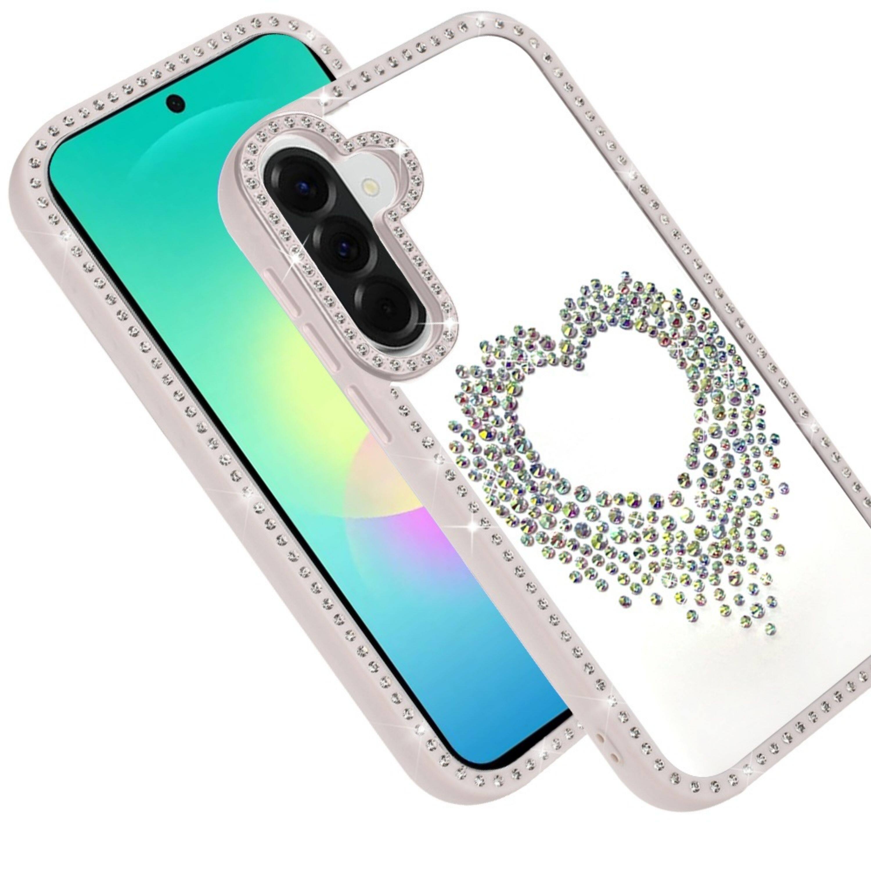 Left. Kitcheniva - Sparkle Heart Rhinestone Protective Case With Tempered Glass For Samsung A27 Beige - Beige.