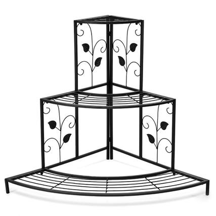 Front. Pefilos - 3 Tier Floral Corner Metal Plant Pot Rack, Flower Pot Stand for Planter Corner Garden Balcony Patio - Black.