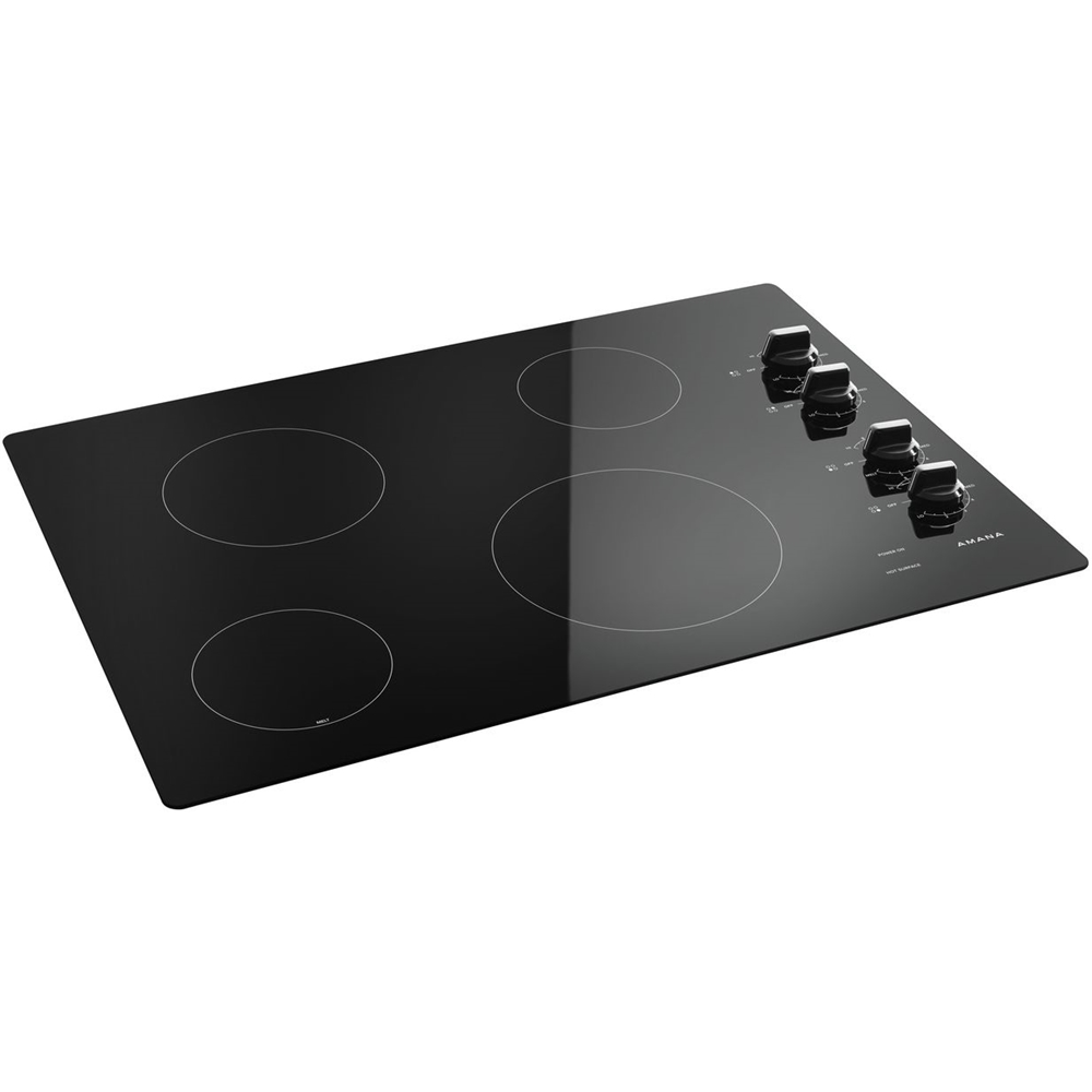 Left View: GE Profile - 30" Built-In Electric Cooktop - Stainless steel on black