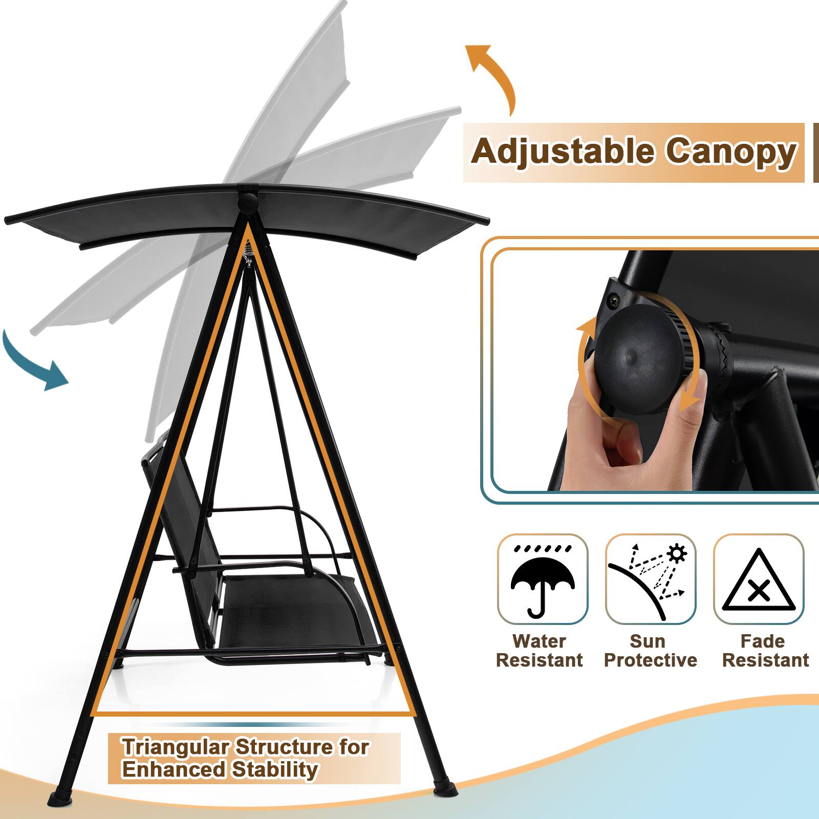 Adjustable Canopy, Water Resistant, Sun Protective Resistant, Fade Resistant, Triangular Structure for Enhanced Stability