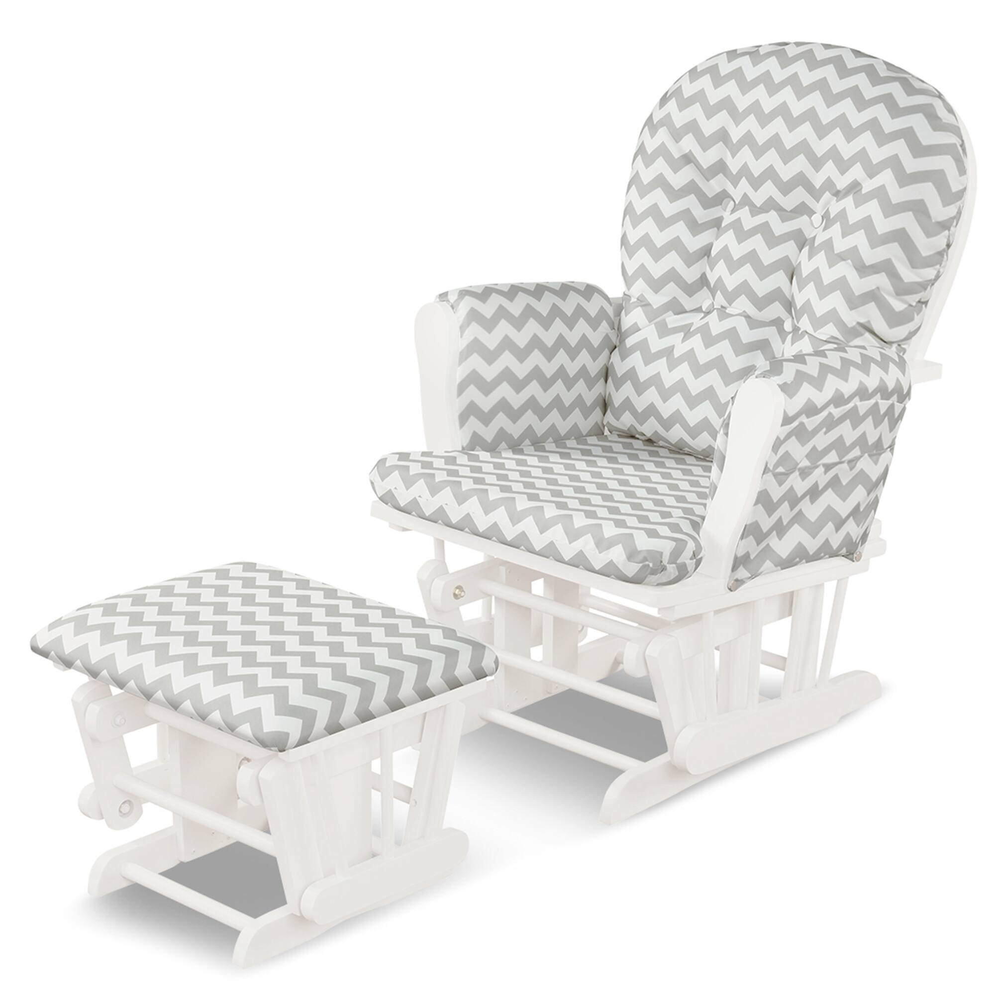 Costway - Glider and Ottoman Cushion Set Wood Nursery Rocking Chair - Light Gray