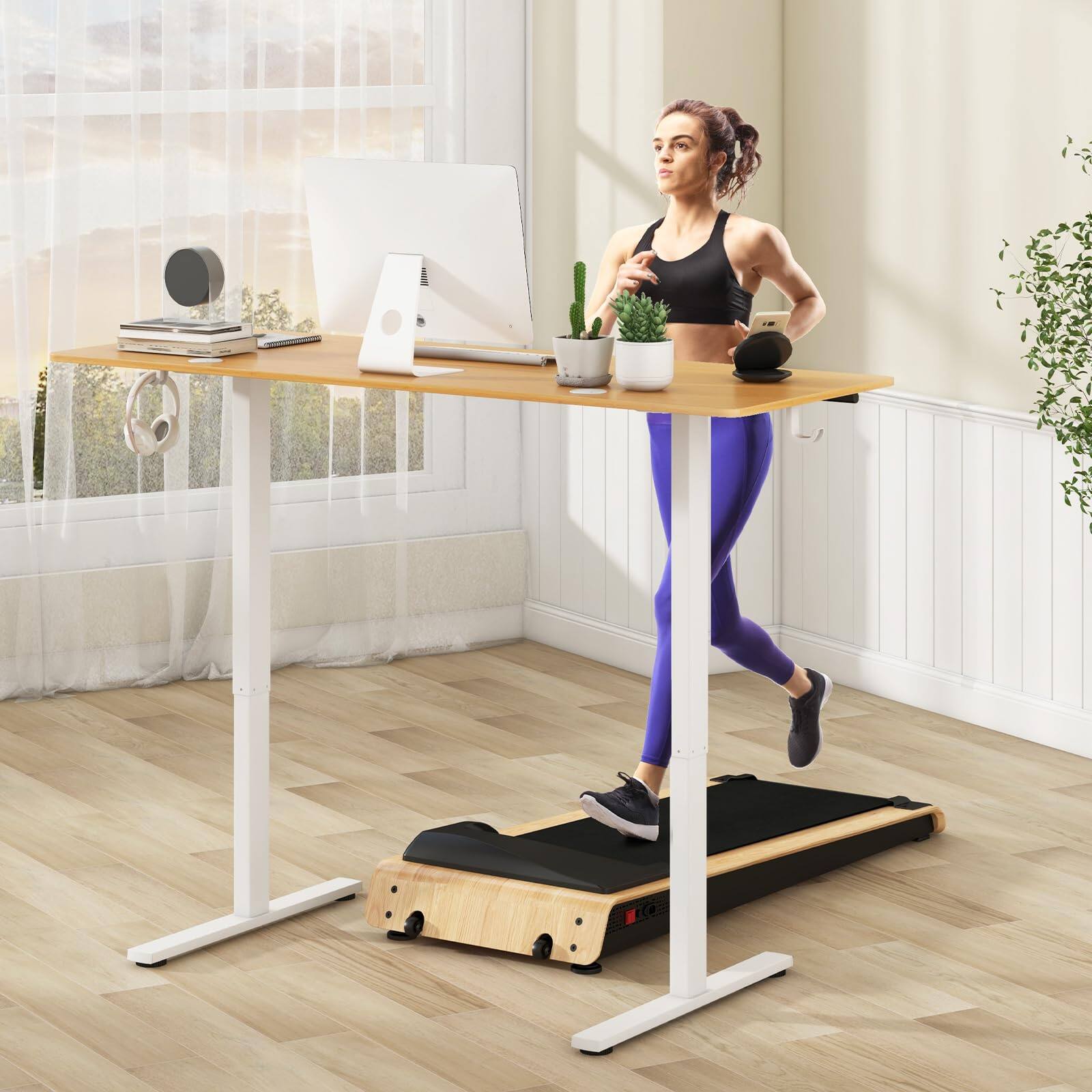 Alt View 8. Ecooso - Electric Standing Desk with 3 Memory Presets, Dual Hooks and Cable Grommets, Sit-Stand - Natural.