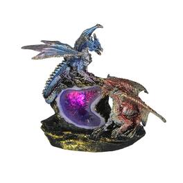 Everspring Import Co. - Blue and Burgundy Battle Dragons Gothic Color Changing LED Geode Statue - Multicolored