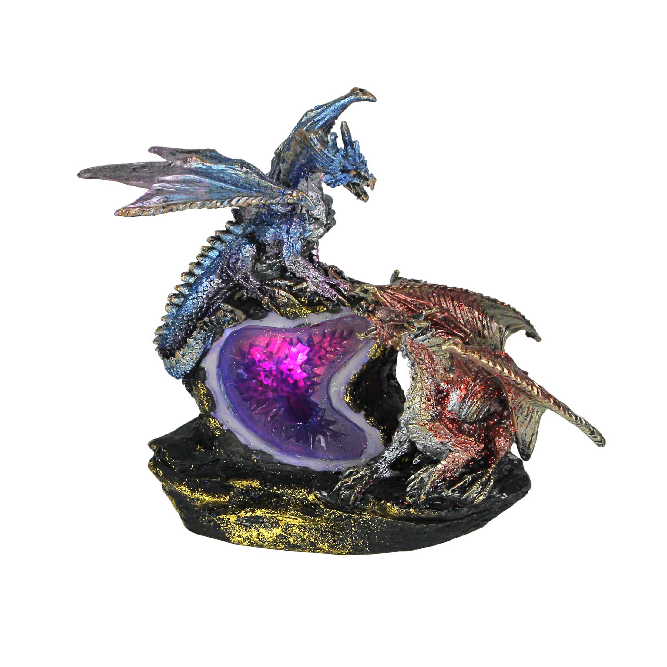 Front. Everspring Import Co. - Blue and Burgundy Battle Dragons Gothic Color Changing LED Geode Statue - Multicolored.