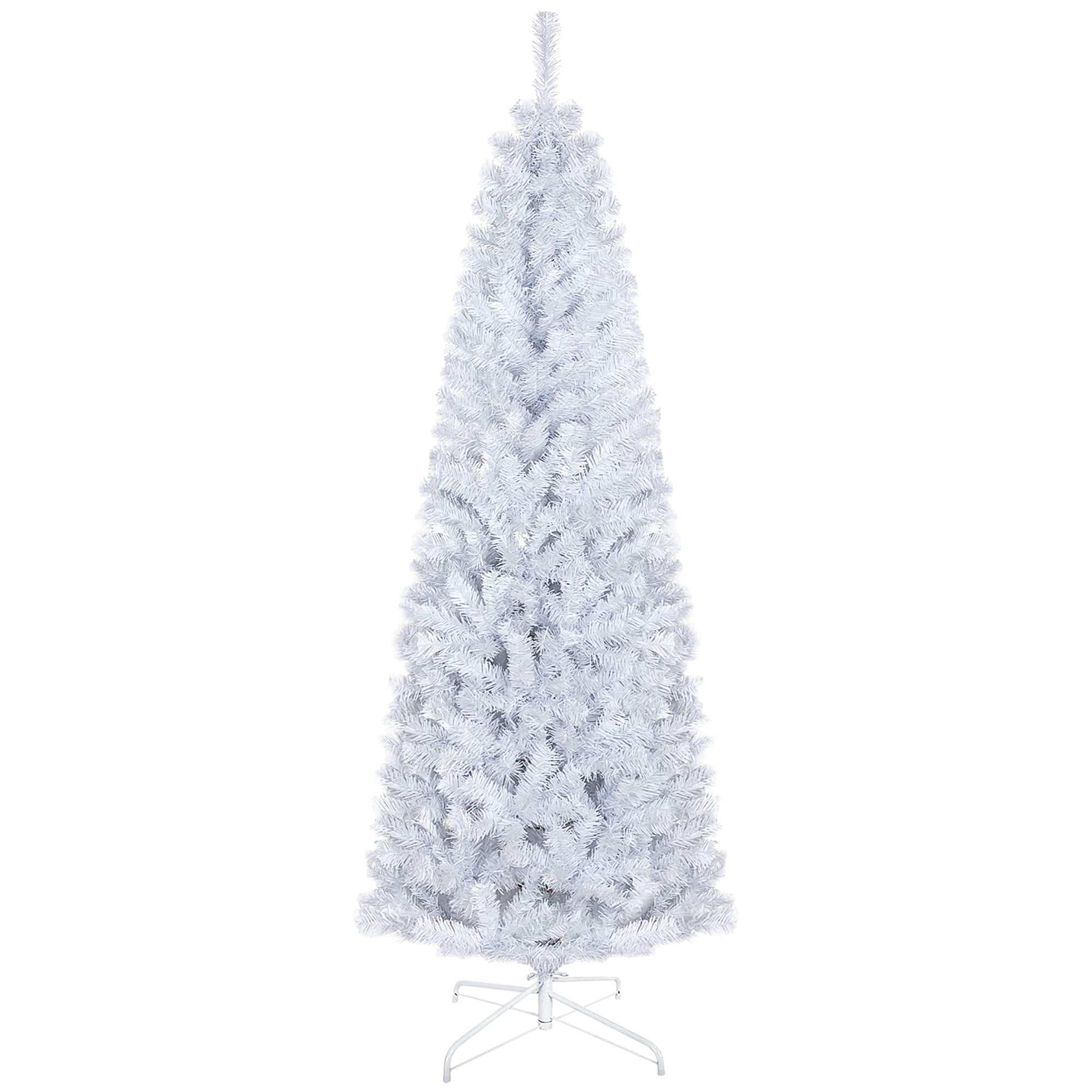 Homcom - 6ft Pencil Christmas Tree, Unlit Artificial Christmas Tree Slim Douglas Fir Xmas Tree with Realistic Branches, Halloween - White