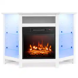 Costway - Fireplace TV Stand with Led Lights & 18" Electric Fireplace for Tvs up to 50" - White