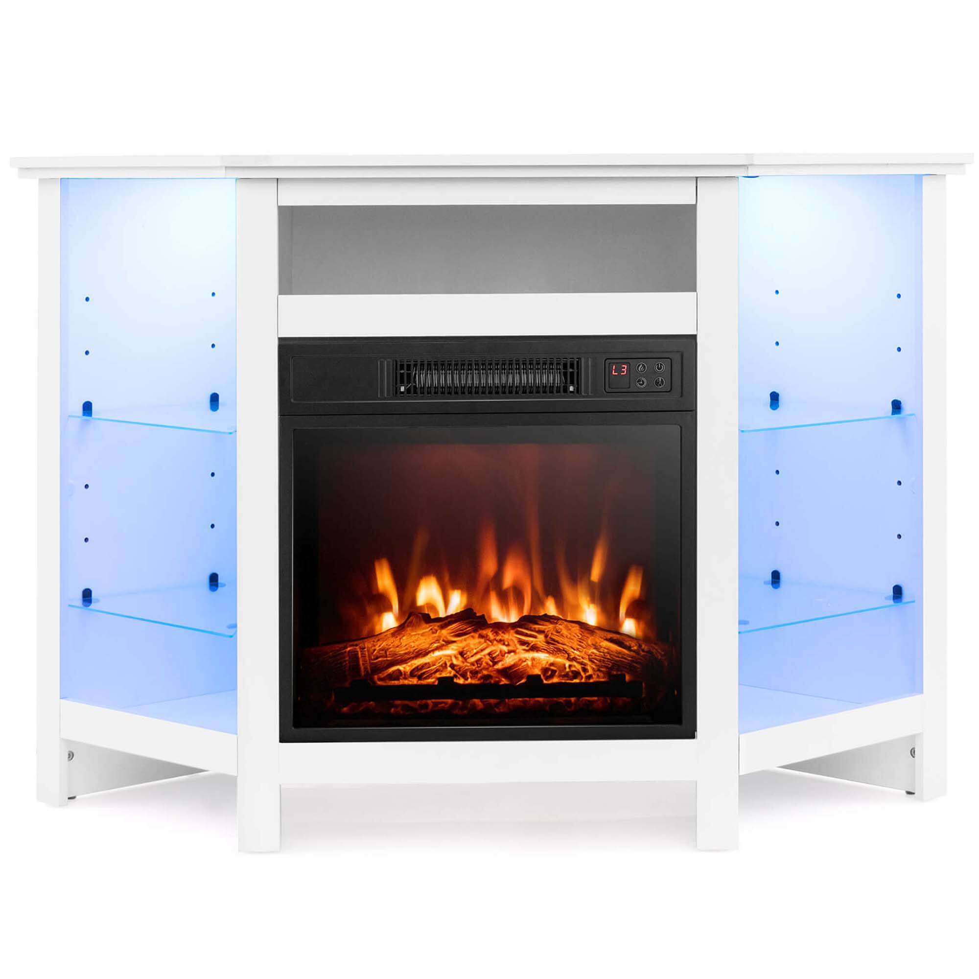 Front. Costway - Costway Fireplace TV Stand with Led Lights & 18" Electric Fireplace for Tvs up to 50" - White.