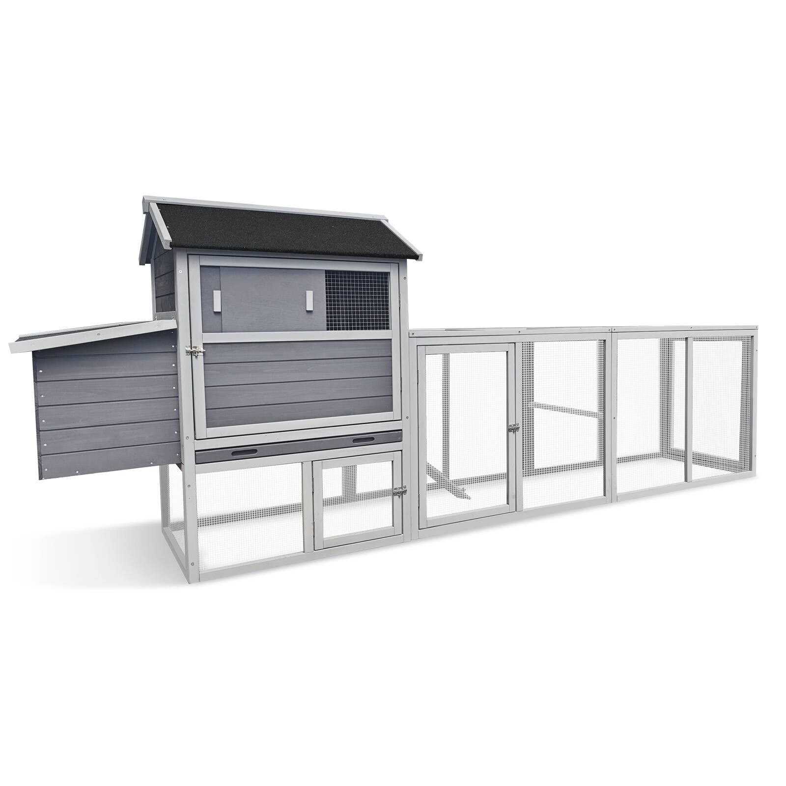 Alt View 7. Mondawe - 115" Fir Wood Chicken Coop Outdoor Hen House Poultry Cage w/ Run & Nesting Box, Sliding Door & Lock - Gray.