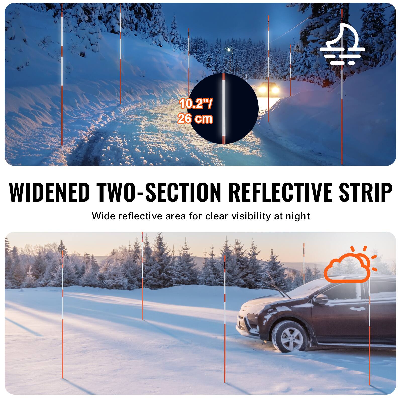 10.2" / 26 cm WIDENED TWO-SECTION REFLECTIVE STRIP  
Wide reflective area for clear visibility at night