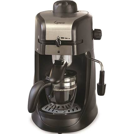 Front. Capresso - Steam PRO 4-Cup Coffee Maker and Espresso Machine with Milk Frother - Black/Stainless Steel.