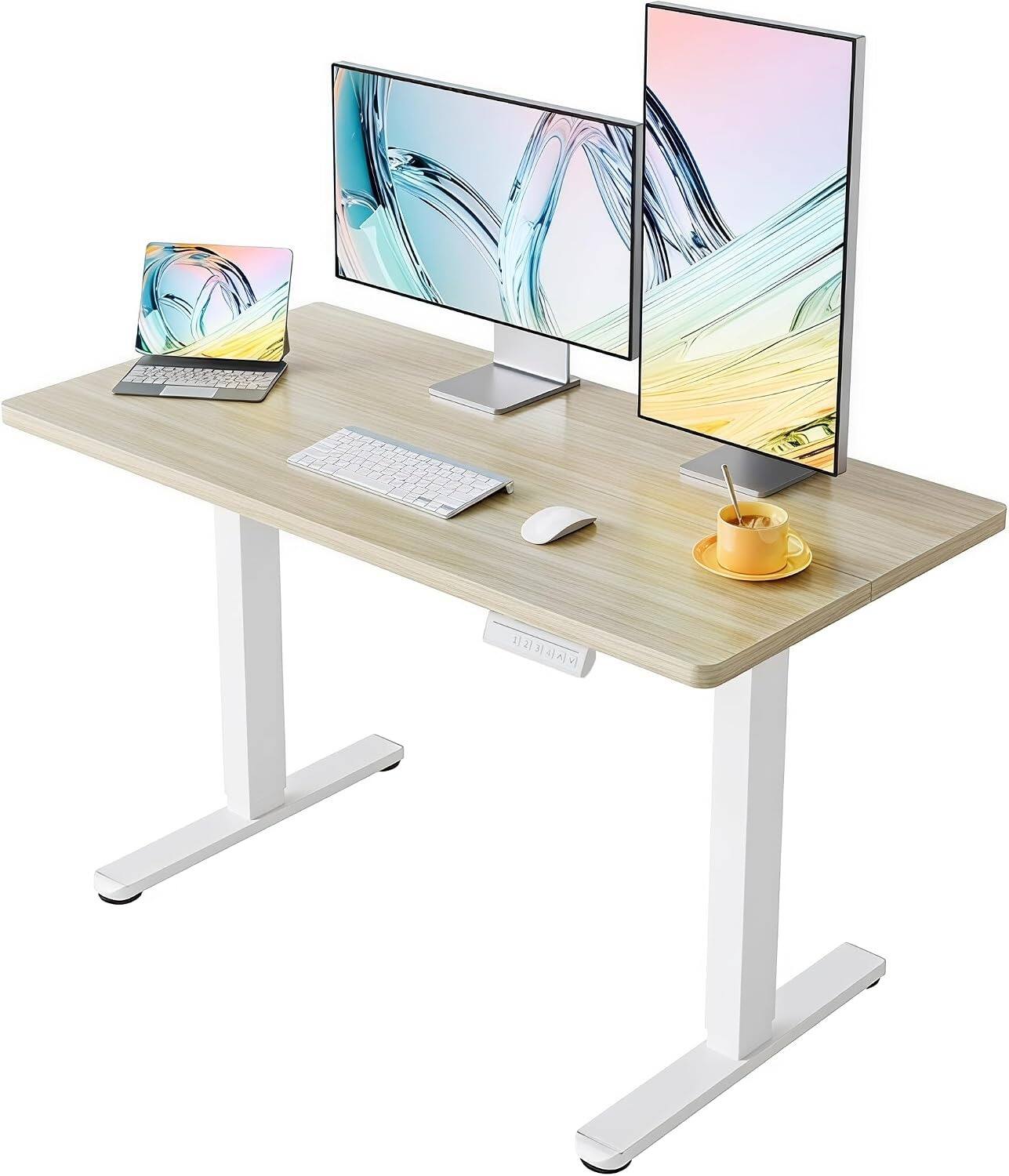 Angle. HUANUO - Adjustable Standing Desk - 48″ x 24″ - Natural.