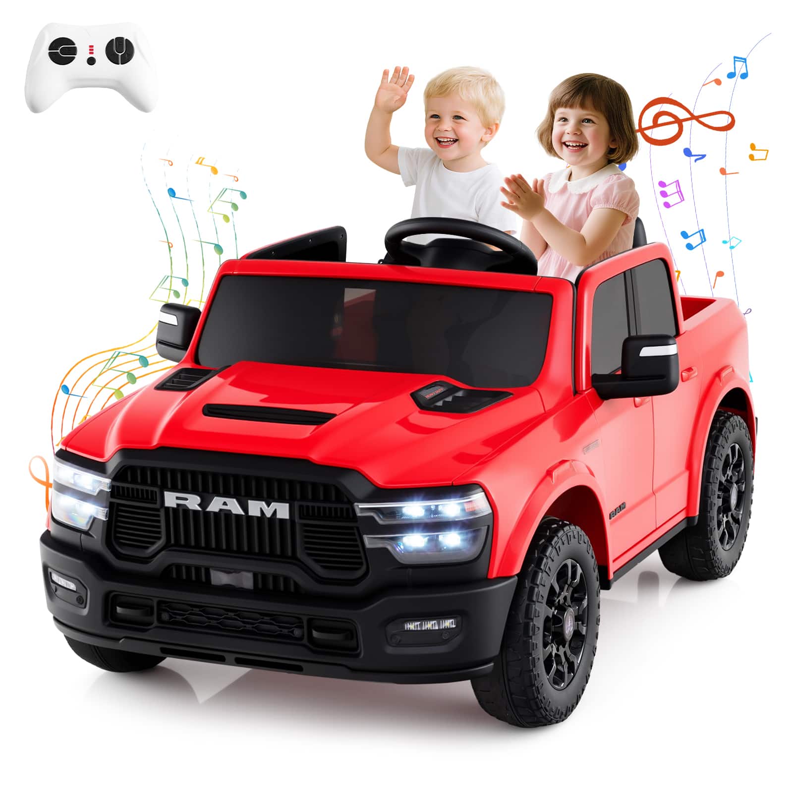 Gymax - 24V 2 Seater Ride on Truck w/Remote Control 3 Speeds Bluetooth LED Headlight - Red