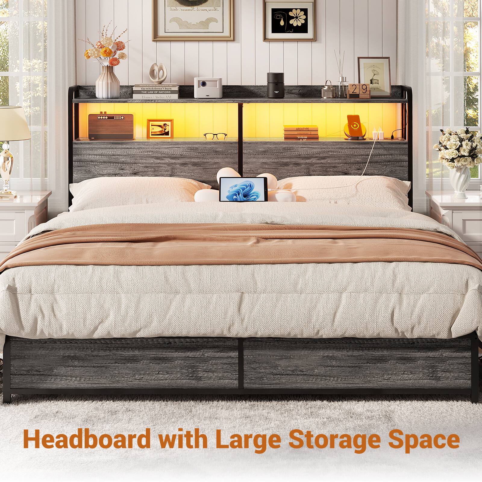 1 - .... | I : : adiaas - -m bde u 2 9 .... Headboard with Large Storage Space