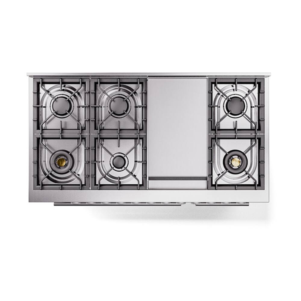 Alt View 2. ILVE - ILVE Professional Plus II Series 48 in. Dual Fuel Range with 8 Sealed Burners + Griddle (Natural Gas, Satin Trim) - White.