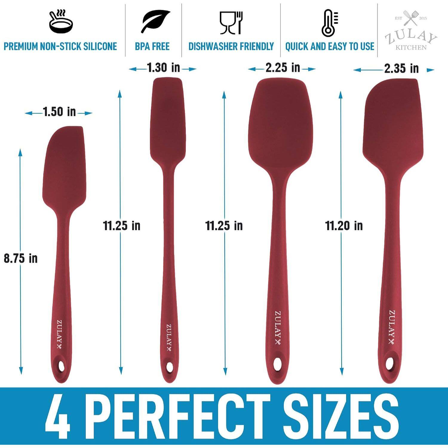 PREMIUM NON-STICK SILICONE  
EST 2015 ZULAY BPA FREE DISHWASHER FRIENDLY QUICK AND EASY TO USE KITCHEN  
1.30 in  
2.25 in  
2.35 in  
1.50 in  
11.25 in  
11.25 in  
11.20 in  
8.75 in  
X ZULAY X ZULAY X ZULAYX X ZULAYX 4 PERFECT SIZES