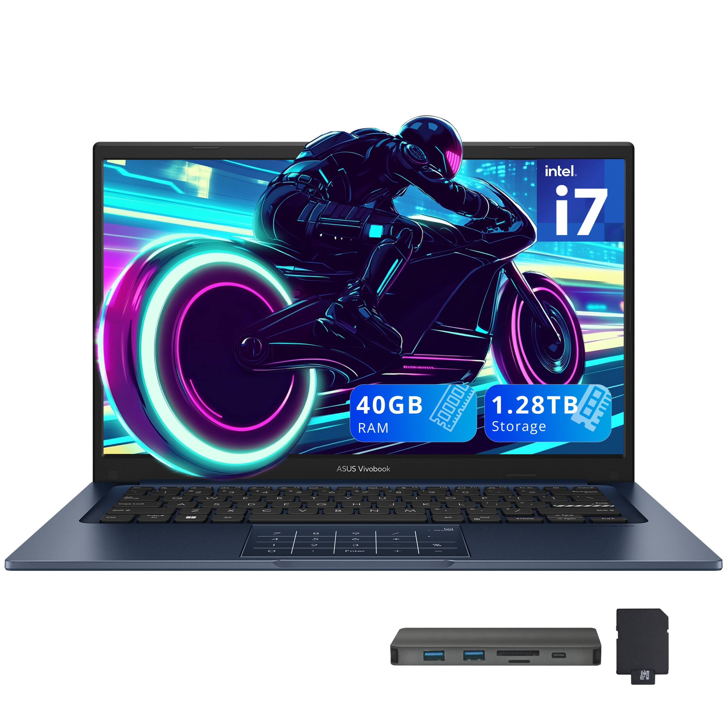 ASUS - Vivobook 14" FHD IPS Laptop,Intel i7-1355U,40GB RAM,1TB SSD+288GB Docking Station,Intel UHD Graphics,Win 11 - Blue
