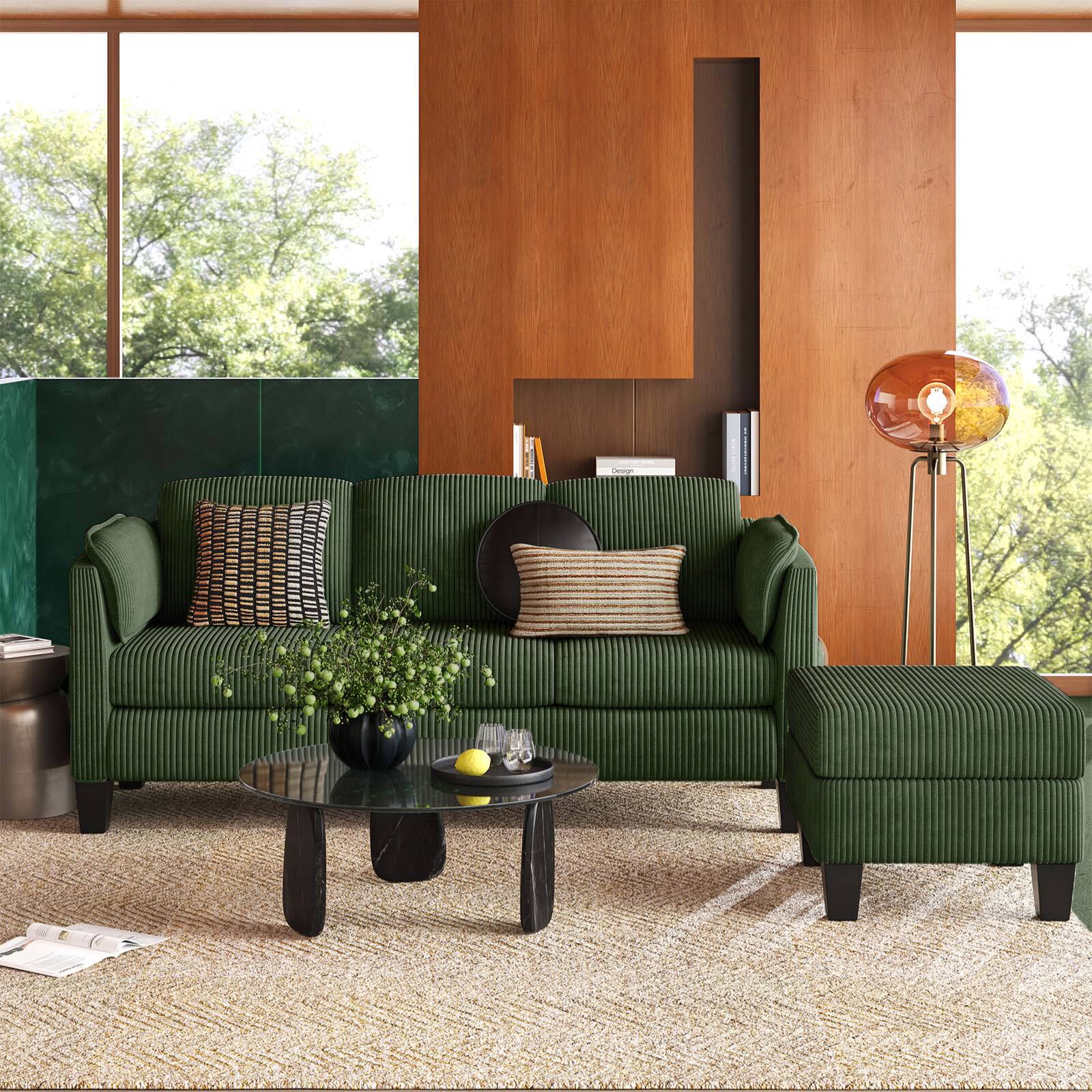 Left. Bestier - L-Shaped Sectional Couches for Living Room Furniture Sets, Modular Sectional Sofa with Ottaman Storage - Green.