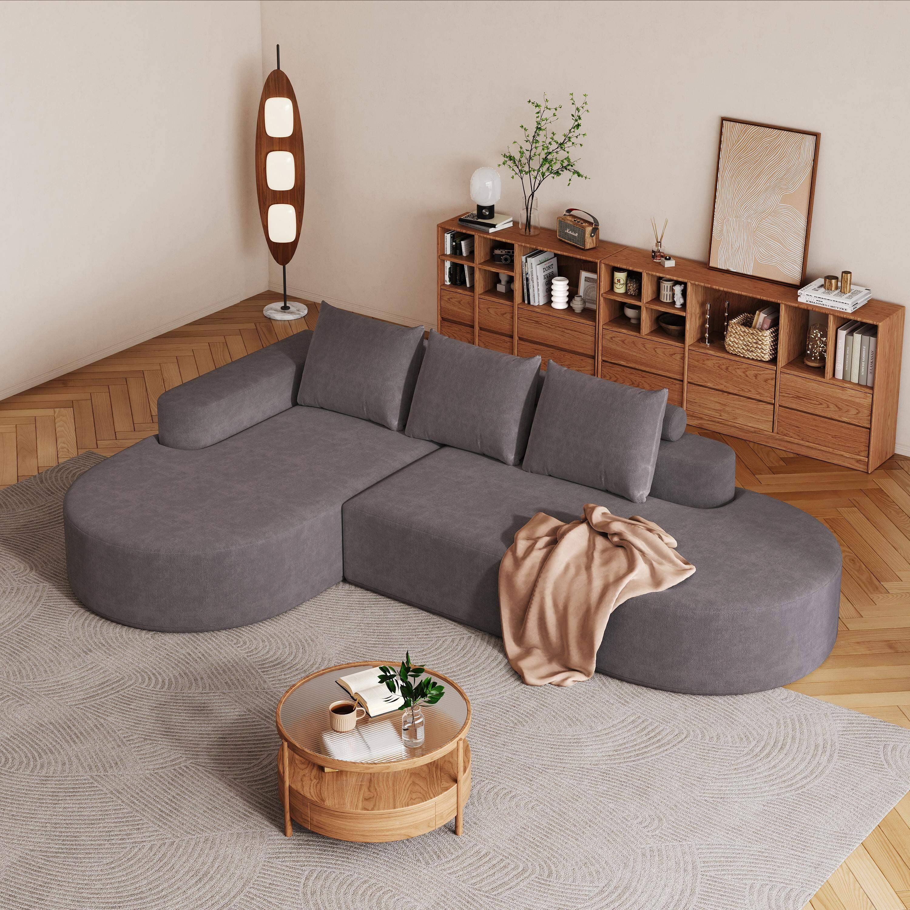 Angle. Roomtec - Modern Curved sofa Chenille Upholstered Sectional Sofa Couch SetModular 108.5 inch L Shaped Sectional Living Room Sofa - Grey.