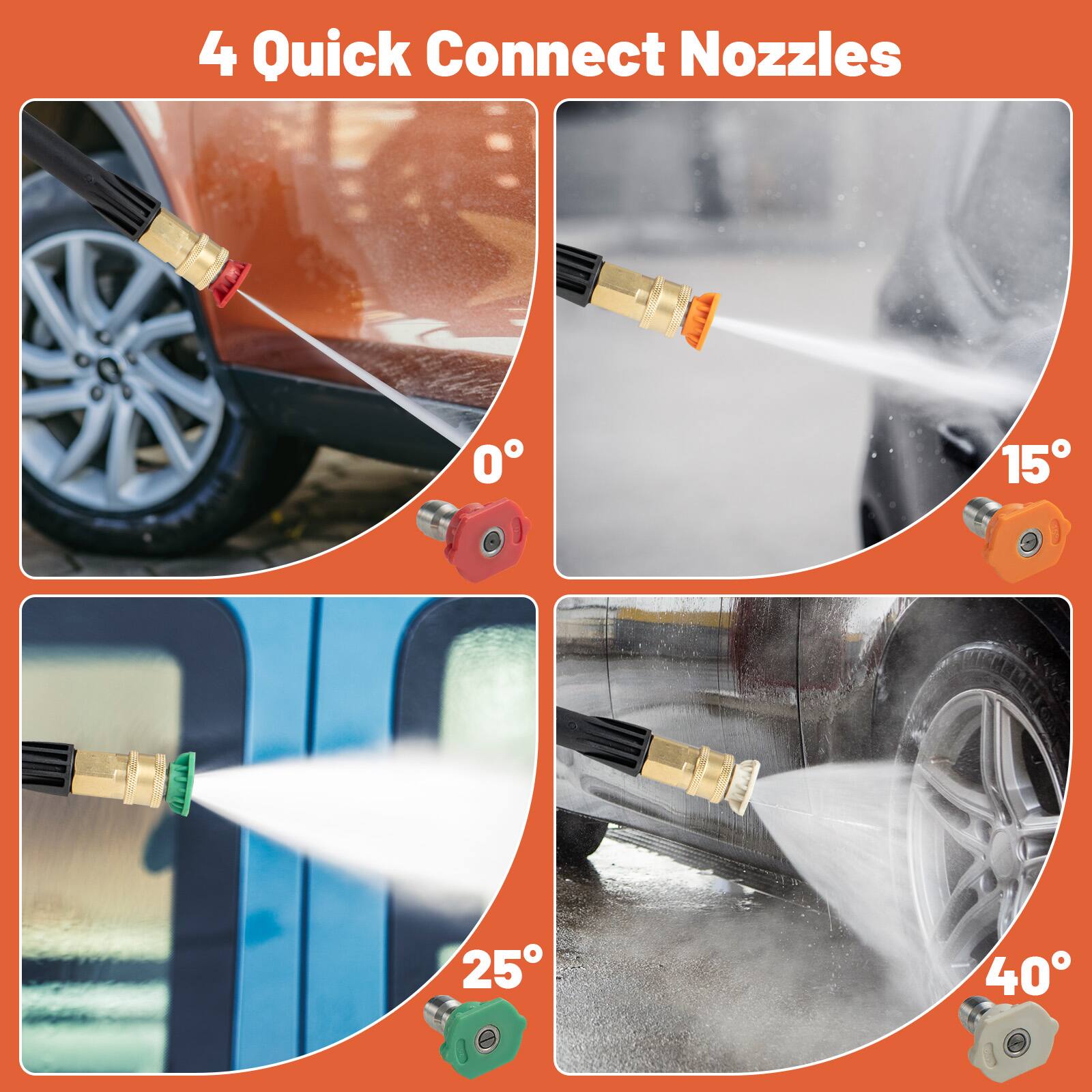 4 Quick Connect Nozzles

0°  
15°  
25°  
40°