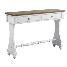 Manhattan Lane - 48 Inch 2 Drawer Console Table, Ring Metal Handles, Distressed White - White, Brown