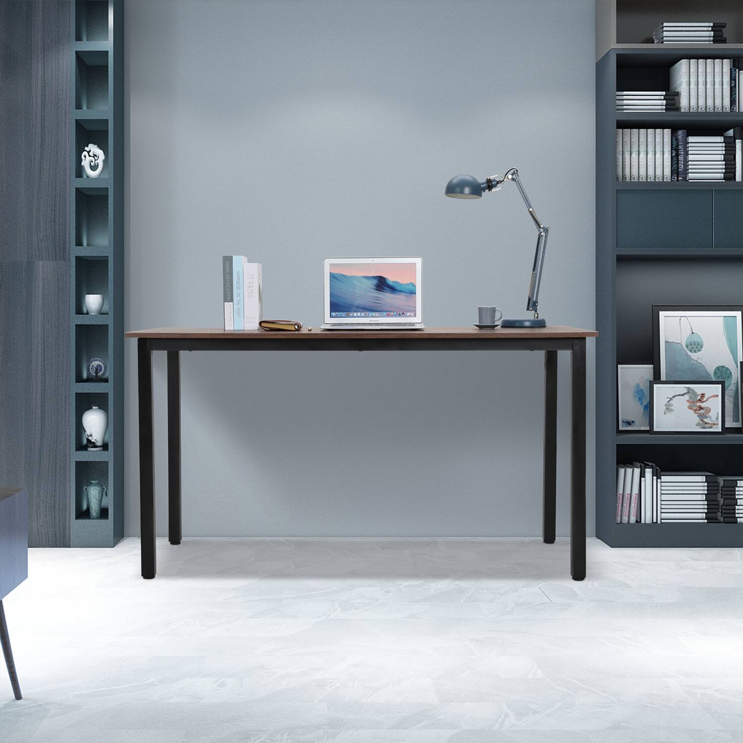 Bestier - 55” Simple Wood Writing Desk with Metal Frame, Minimalist Home Office Table for Work or Study - wooden - Thumbnail 5