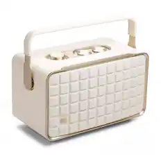 Front. JBL - JBL Authentics 300 - Retro Style Wireless Bluetooth/WiFi Home Speaker, Built in Battery (4800mAh), Music Streaming Servi - White.