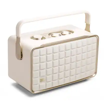 Front. JBL - JBL Authentics 300 - Retro Style Wireless Bluetooth/WiFi Home Speaker, Built in Battery (4800mAh), Music Streaming Servi - White.