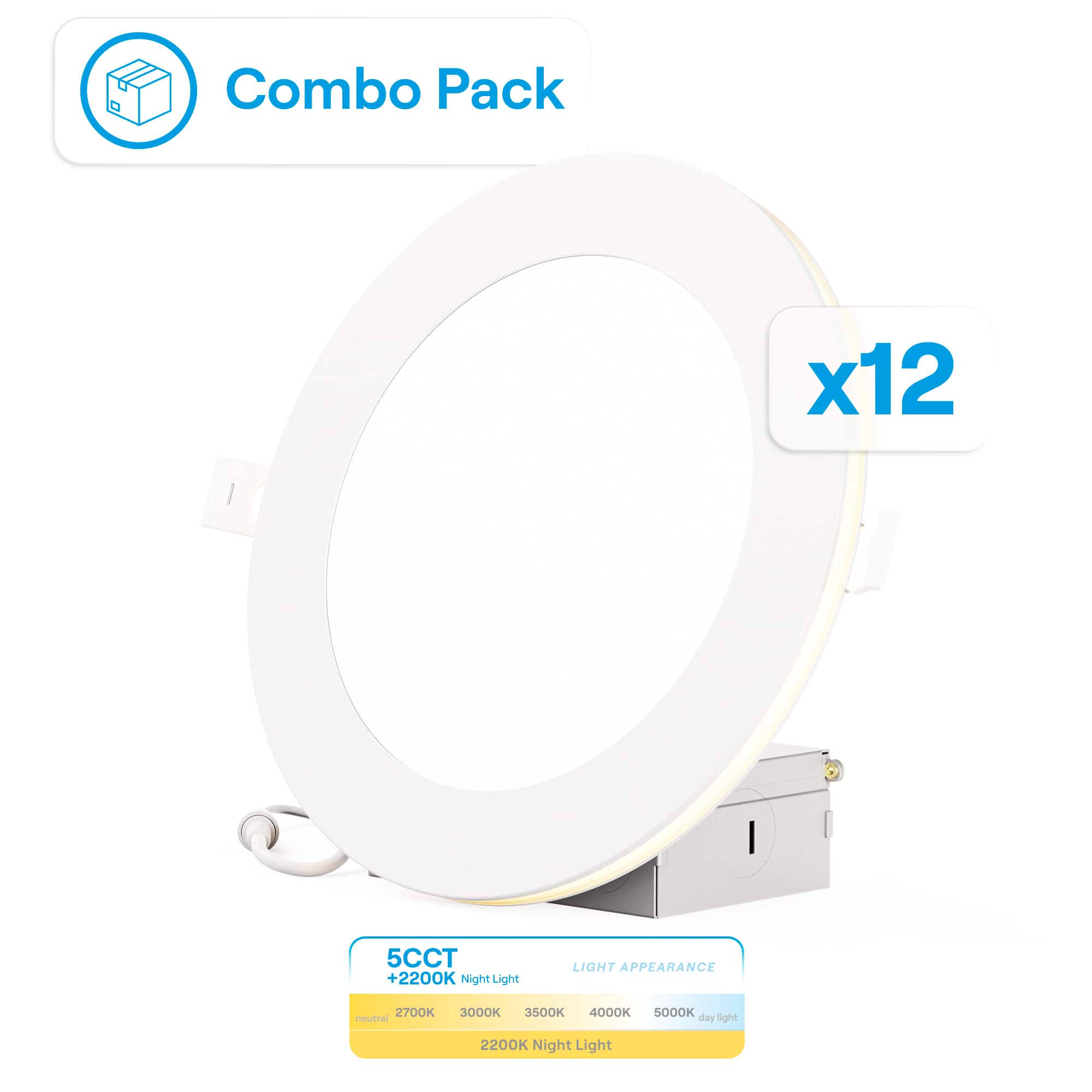 Infibrite - 6 In Slim Recessed LED with Night Light 5CCT Selectable New Construction 12 Watt 1050LM Triac Dimmable 12 Pack - White price history on PriceWatchPro