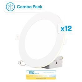 Infibrite - 6 In Slim Recessed LED with Night Light 5CCT Selectable New Construction 12 Watt 1050LM Triac Dimmable 12 Pack - White