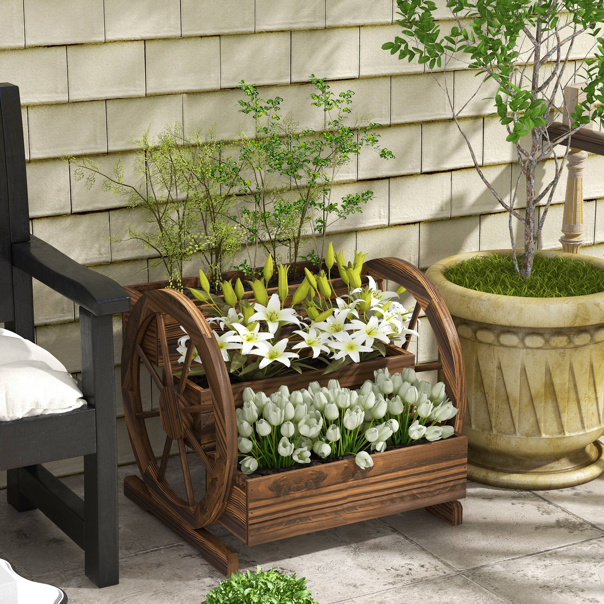 Alt View 1. Outsunny - Wagon Planter Box, 3-Tier Raised Garden Bed, for Vegetables Flowers Herbs - Carbonized.