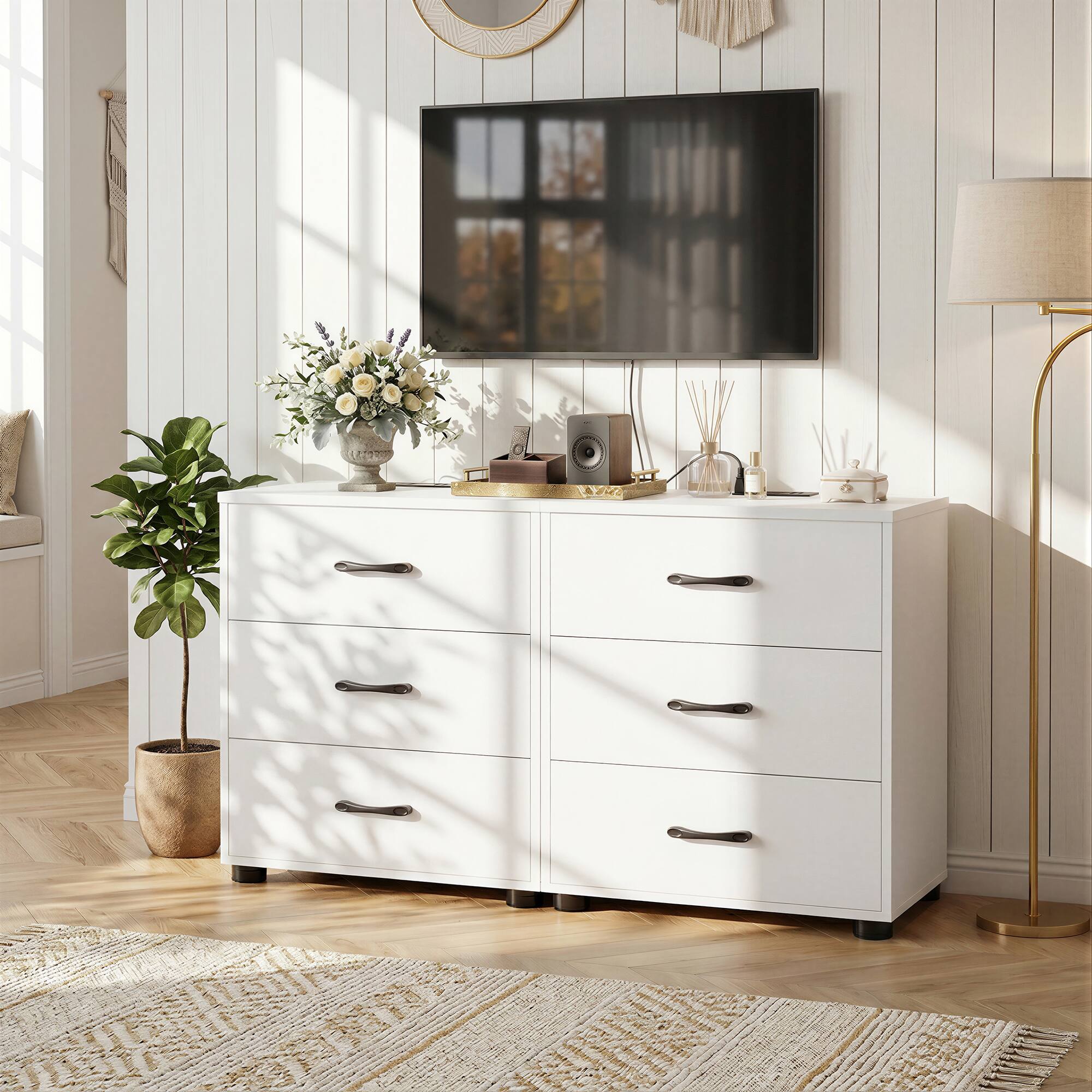 Alt View 4. Aheaplus - Nightstand Set of 2, 21.6'' Wide Bedside with 3 Drawers and Charging Station for Bedroom - White.