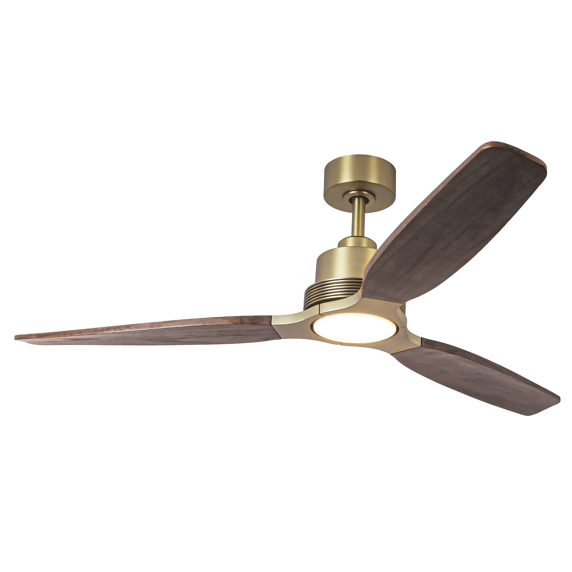 Alt View 2. Parrot Uncle - 56" Modern Solid Wood Diammable LED Gold Ceiling Fan with Remote and Light - Gold.