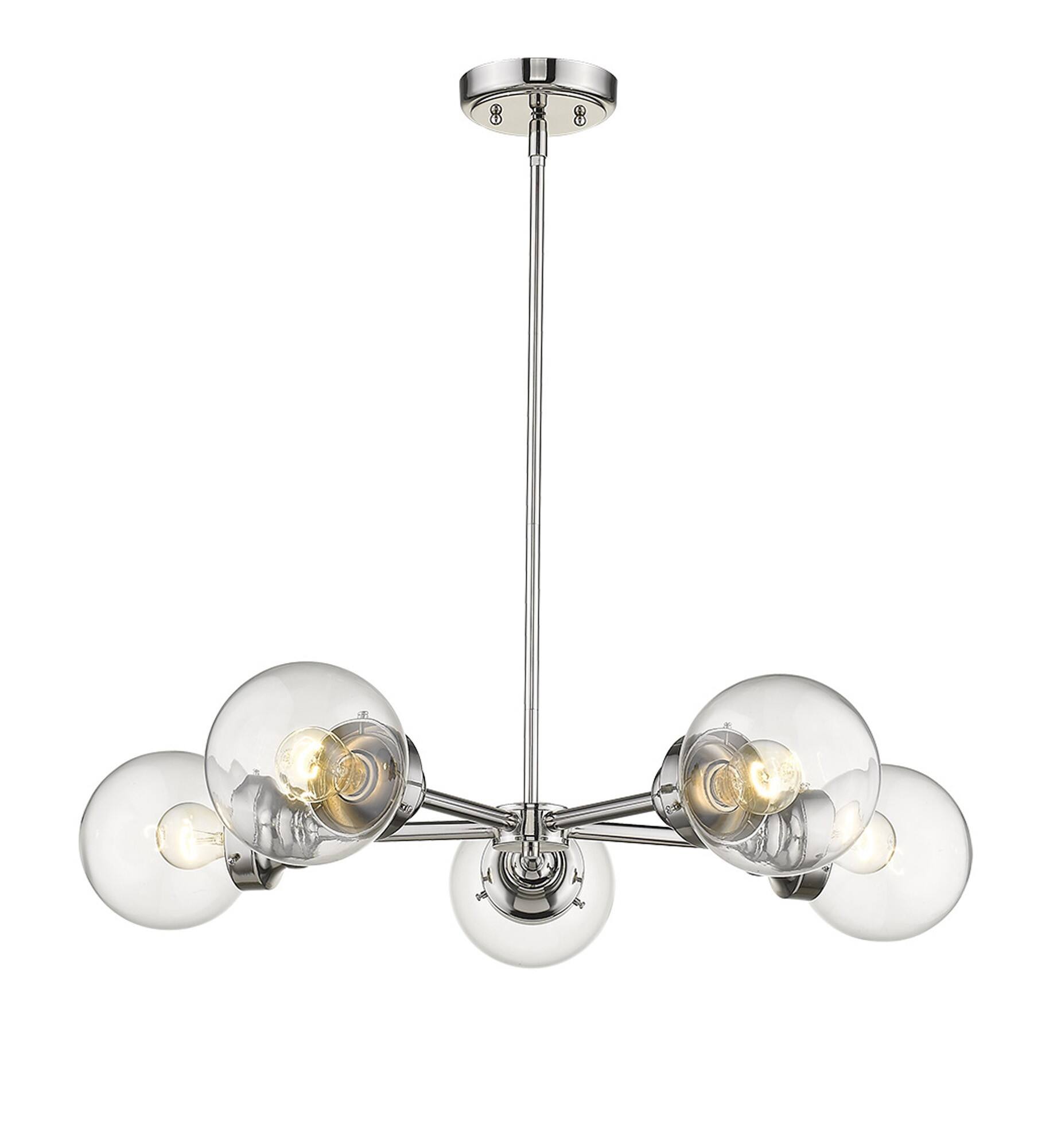 Left. Hivvago - Hivvago Silver Five Light Metal Dimmable Chandelier With Clear Shades - Silver.