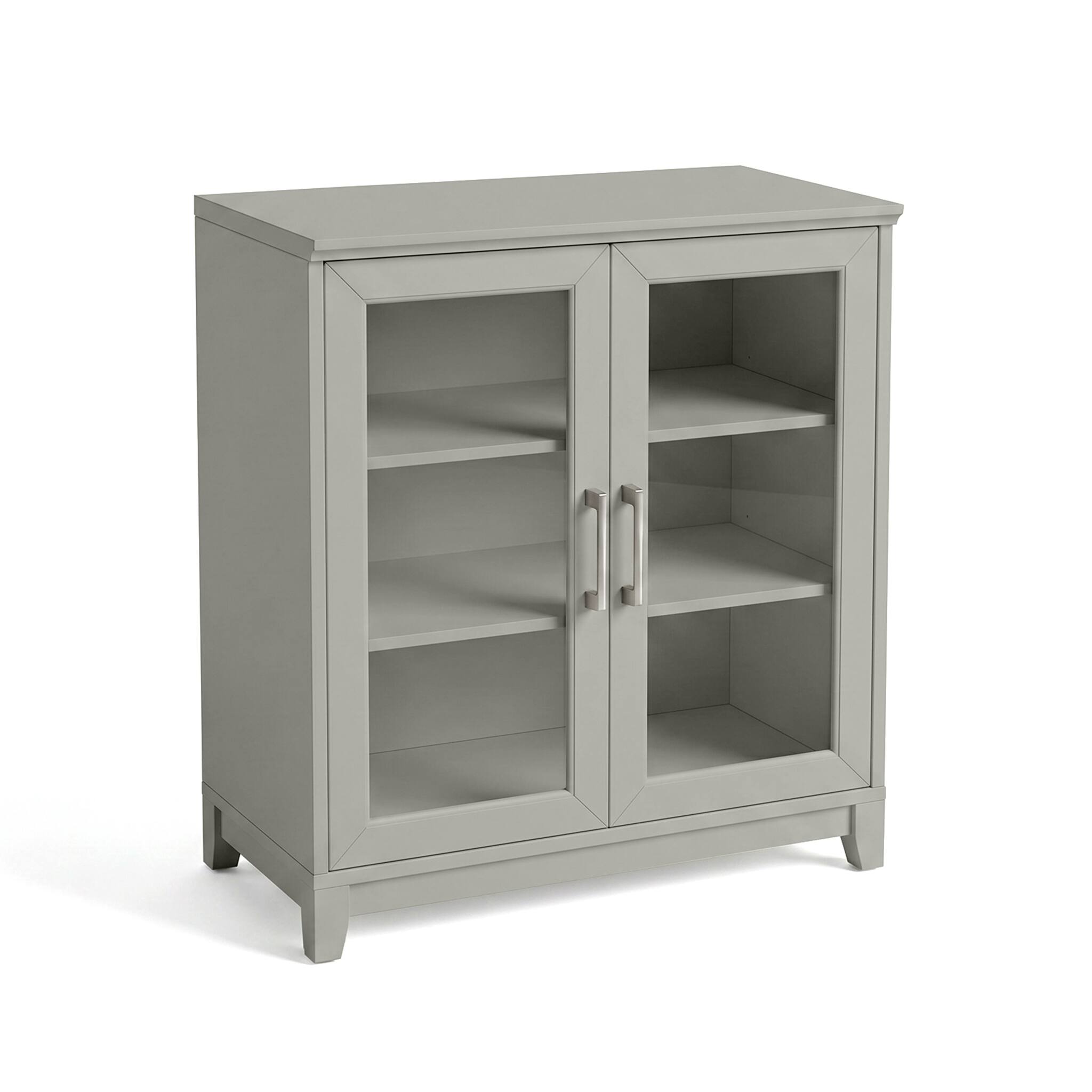 Alt View 1. Martha Stewart - Bedford Modular Storage Cabinet, Glass Soft-Close Doors with Hardware, Adjustable Shelf, Solid Wood Frame/Legs - Bedford Gray/Brushed Stainless Steel Hardware.