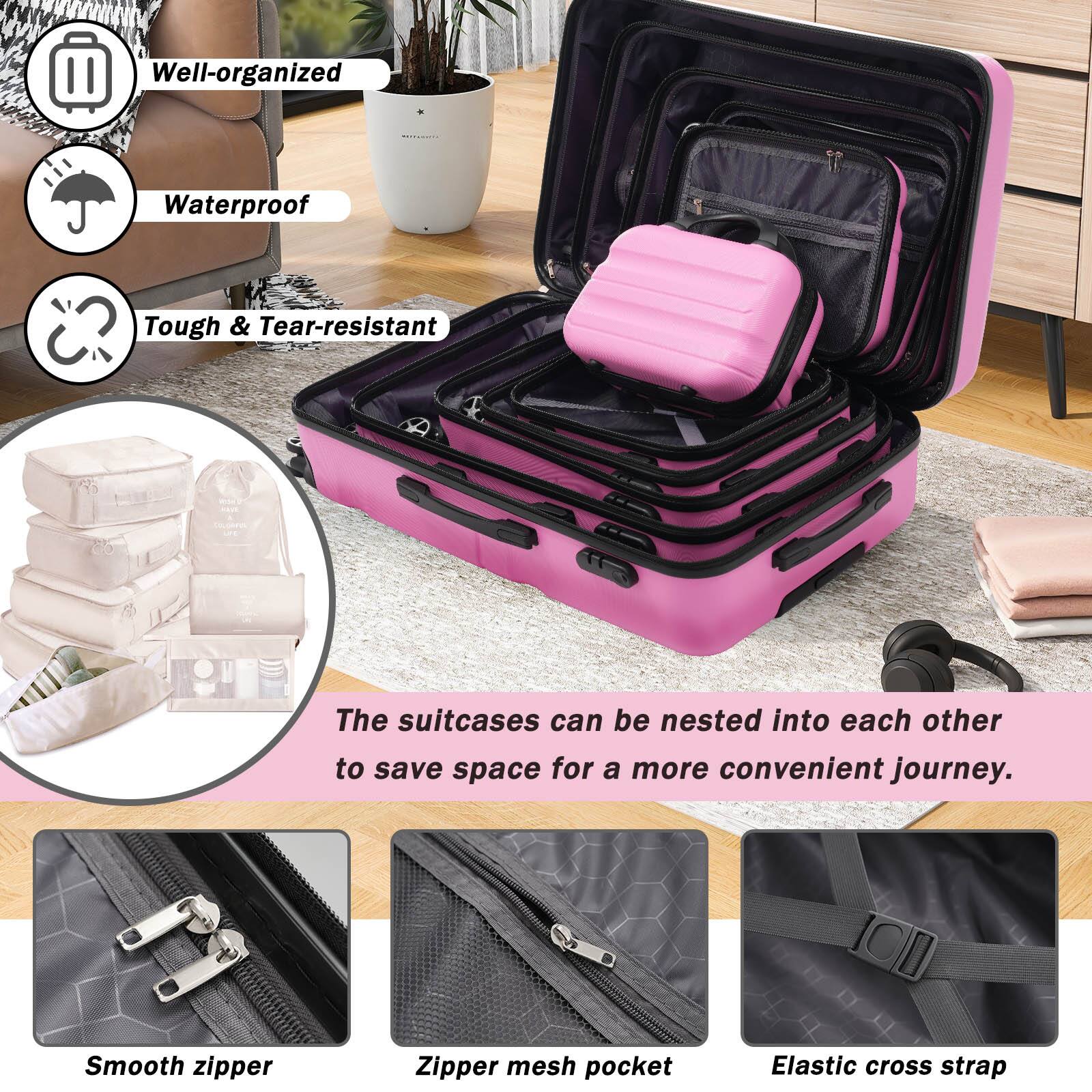 - Well-organized
- Waterproof
- Tough & Tear-resistant

The suitcases can be nested into each other to save space for a more convenient journey.

- Smooth zipper
- Zipper mesh pocket
- Elastic cross strap
