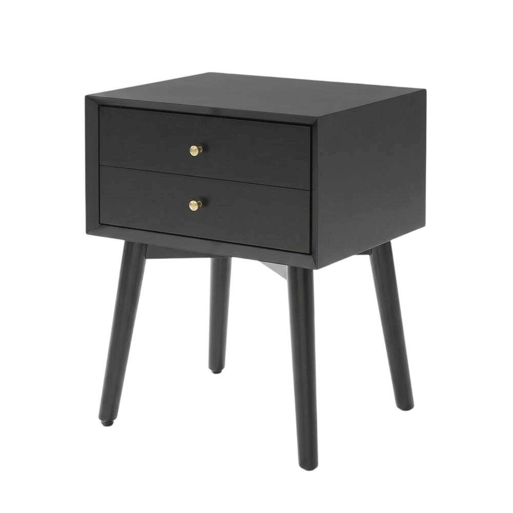 Back. FurniFact - Wooden Nightstand with MDF and Poplar Veneer Finish for Modern Bedroom Style - Matte Black.