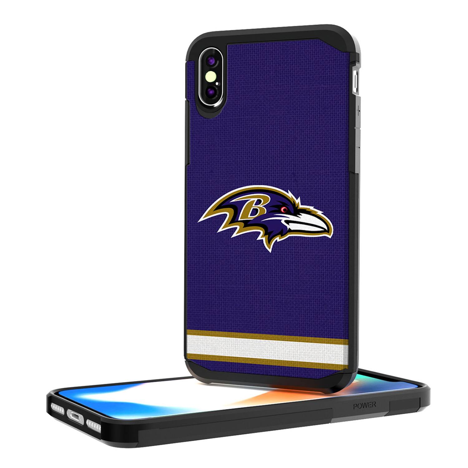 Alt View 2. Keyscaper - Baltimore Ravens iPhone Rugged Stripe Design Case - 15 Pro Max - Multicolor.