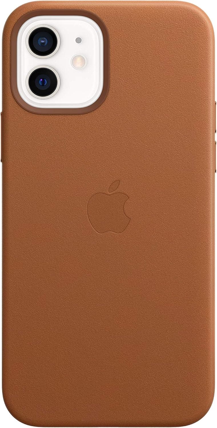 Apple - iPhone 12 and iPhone 12 Pro Leather Case with Magsafe - Saddle - Brown