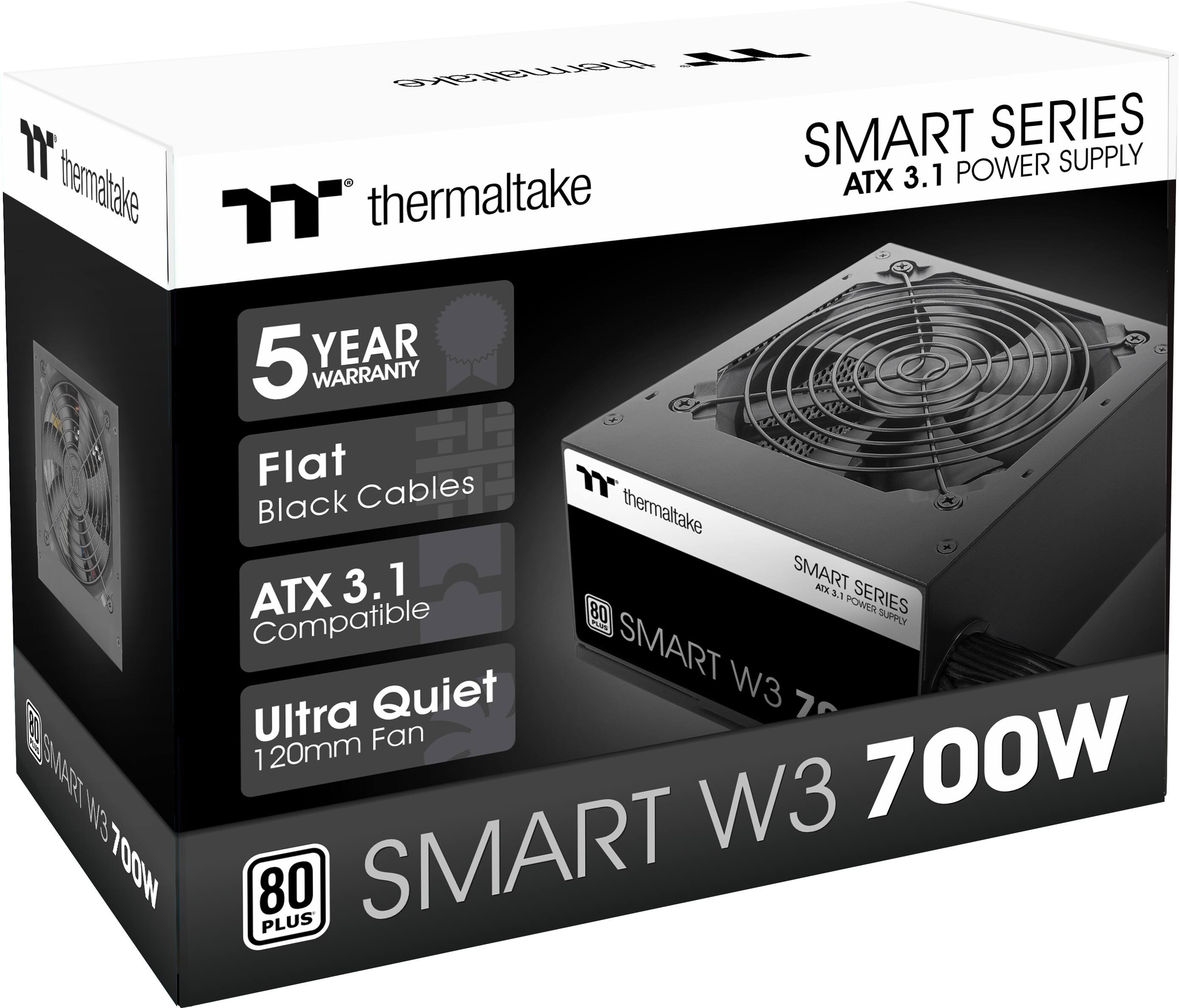 The text on the image is:

"Thermaltake Smart Series Power Supply ATX 3.1 7" 5 YEAR WARRANTY FLAT BLACK CABLES 3.1 SMART ATX 2.1 SERIES 80 PLUS COMPATIBLE SMART QUIET W3 ULTRA FAN 120MM 700W SMART W3 700W SMART W3 80 PLUS SMART W3 700W SMART W3 700W SMART W3 700W SMART W3 700W SMART W3 700W SMART W3 700W SMART W3 700W SMART W3 700W SMART W3 700W SMART W3 700W SMART W3 700W SMART W3 700W SMART W3 700W SMART W3 700W SMART W3 700W SMART W3 700W SMART W3 700W SMART W3 700W SMART W3 700W SMART W3 700W SMART W3 700W SMART W3 700W SMART W3 700W SMART W3 700W SMART W3 700W SMART W3 700W SMART W3 700W SMART W3 700W SMART W3 700W SMART W3 700W SMART W3 700W SMART W3 700W SMART W3 700W SMART W3 700W SMART W3 700W SMART W3 700W SMART W3 700W SMART W3 700W SMART W3 700W SMART W3 7