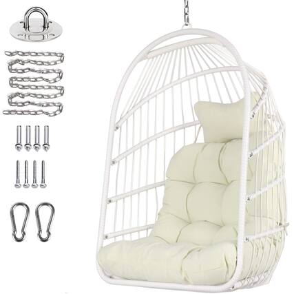 Front. Fabibe - Egg Chair Foldable Wicker Rattan Hanging Swing Chairs Indoor Outdoor Patio Wicker Chair Hammock Chair with... - White(chair).