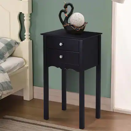 Front. Gymax - Gymax Side Table End Accent Table Night Stand W/ 2 Drawers Furniture Black - Black.