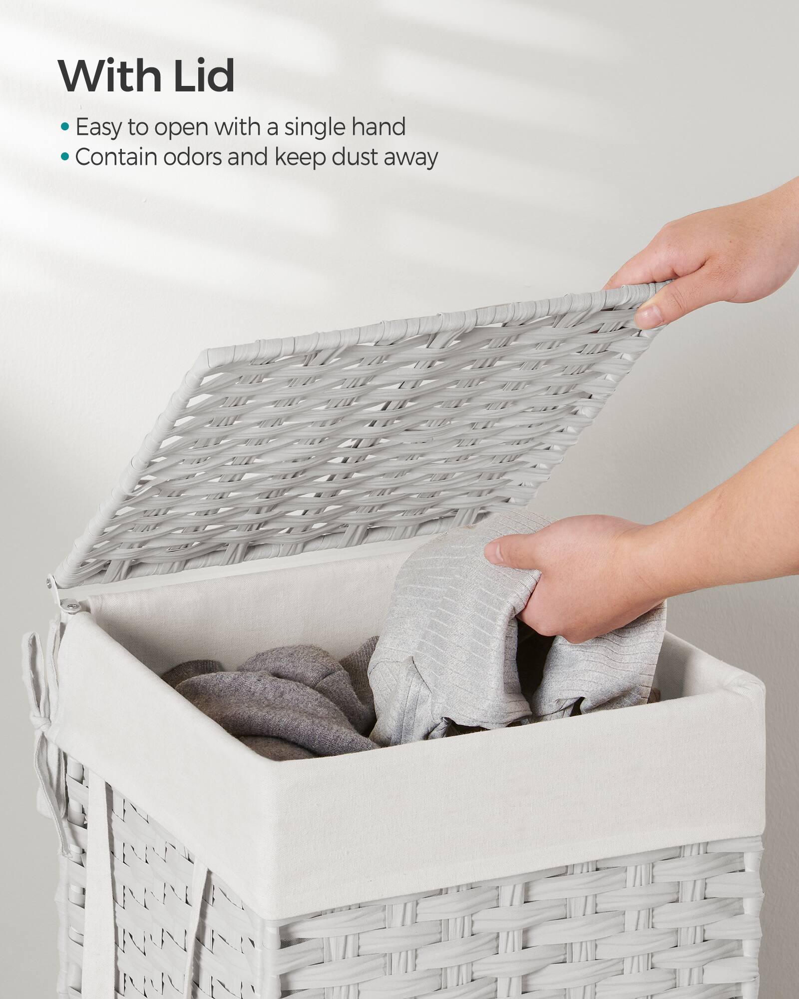 With Lid

- Easy to open with a single hand
- Contain odors and keep dust away