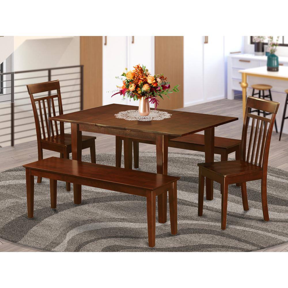 Alt View 2. East West Furniture - 5 Pc dinette set for small spaces-Tables and 2 Chairs for Dining room and 2 Benches - Mahogany.
