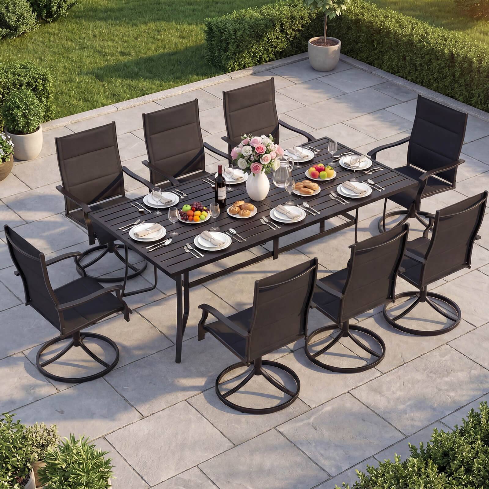 Alt View 1. Costway - Costway 9PCS Outdoor Dining Set, 76" Rectangular Patio Table with Umbrella Hole for Balcony - Black.